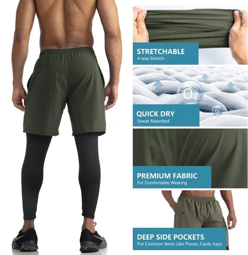 Vista 5 de WIRIST Workout Pants for Men, Gym Athletic Compression Pants Men, 2 in 1 Running Pants Men with Towel Loop