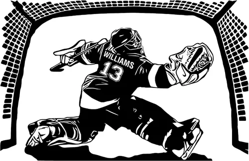 Vista 2 de Calcomanía de pared personalizada de jugador de portero de hockey – Elige tu nombre y número de jugador de hockey personalizado para decoración