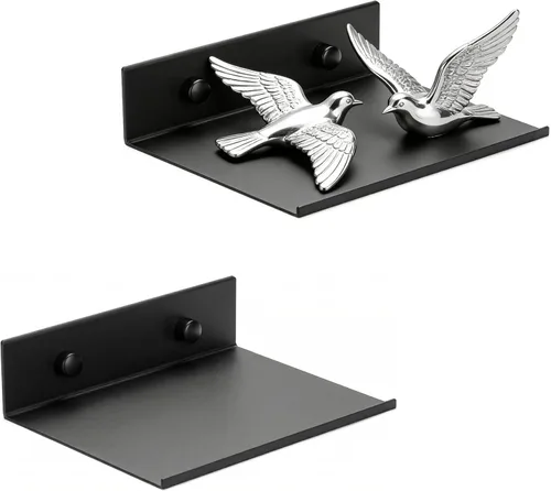 Vista 18 de Z metnal Estantes flotantes pequeños, mini estante de metal para pared, aluminio, montado en la pared y sin taladro, negro, 4.7 pulgadas, paquete