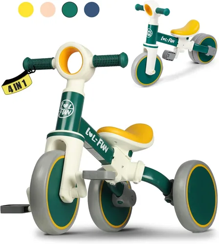 Vista 8 de LOL-FUN Bicicleta de equilibrio 4 en 1 para niños de 1 a 4 años, niños y niñas, bicicleta de 3 ruedas para niños de 1 año, triciclo para niños