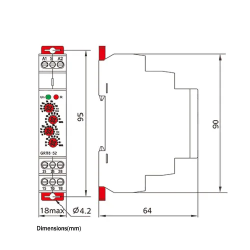 Vista 4 de Temporizador de ciclo asimétrico GRT8-S1, relé de repetición electrónica de AC/DC 12V ~ 240V SPDT Relé de repetición ON/Off Relé de tiempo de ciclo