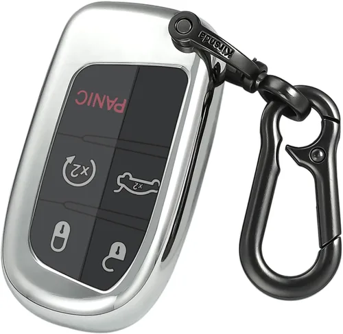 Vista 8 de Kirsnda Funda para llavero Jeep, con llavero compatible con Grand Cherokee Renegade Chrysler 200 300 Dodge Durango Challenger Journey Dart Fiat Azul