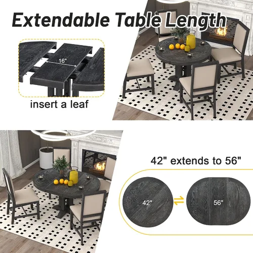 Vista 5 de JUSTONE Mesa de comedor redonda extensible, mesa de comedor de cocina con base en forma de X, juego de mesa de comedor para cocina, comedor, rincón