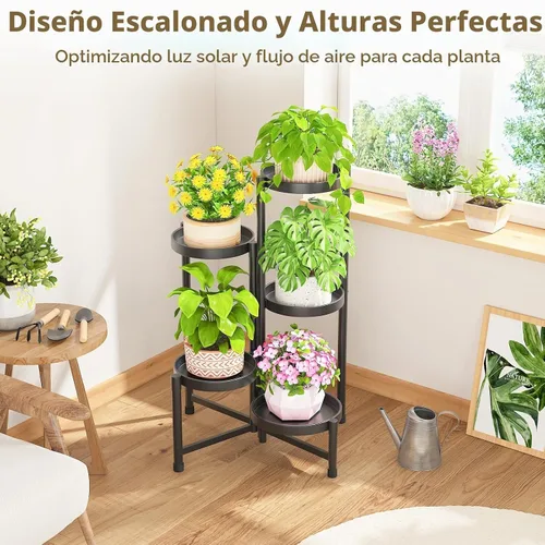 Vista 8 de LASZOLA Soporte alto plegable para plantas de 5 niveles para múltiples macetas grandes, estante ajustable de metal resistente para esquinas