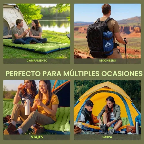 Vista 8 de FUN PAC Colchoneta de dormir para camping, ultraligera con almohada, bomba de pie integrada, almohadillas inflables compactas para acampar, Verde
