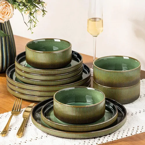 Vista 21 de GBHOME Stoneware Dinnerware Sets for 4, 12-Piece Plates and Bowls Set