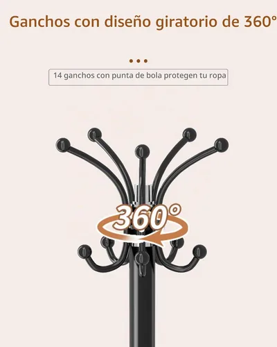 Vista 2 de Snaikor Perchero de Metal con Base de Mármol Natural, Perchero Moderno Independiente, Perchero Giratorio de 360° con 14 Ganchos, Perchero de Negro