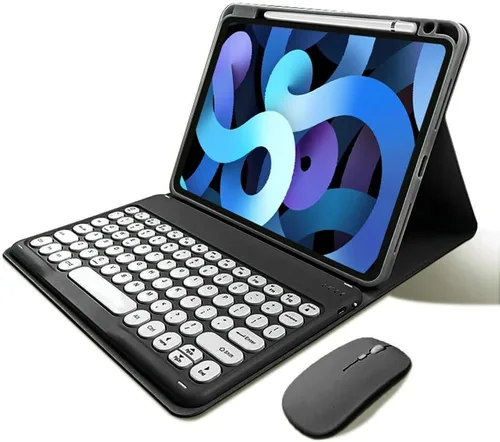 Vista 21 de kaitesi Funda de teclado para iPad de 9ª/8ª/7ª generación de 10.2", teclado Bluetooth inalámbrico desmontable con ratón, funda inteligente tipo