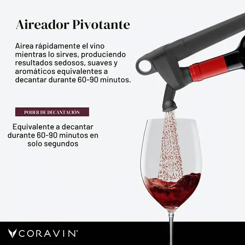 Vista 3 de CORAVIN Aireador giratorio para su uso, sistema de preservación de vino airea rápidamente tu vino tinto y blanco embotellado, conserva la frescura