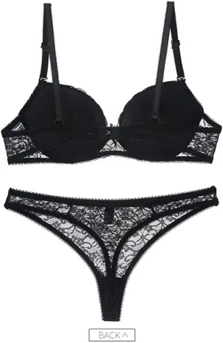 Vista 2 de Conjunto de lencería sexy con brasier de encaje push up para mujer