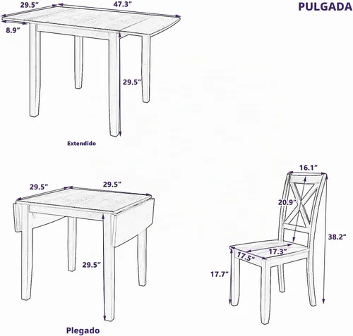 Vista 2 de Harper & Bright Designs Juego de mesa de comedor de madera de 3 piezas con 2 sillas con respaldo en X, juego de comedor de rincón de desayuno que