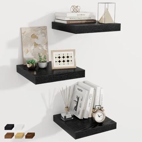 Vista 71 de Fun Memories Pequeños estantes flotantes para pared, estantes cuadrados de pared de 8 pulgadas con soportes invisibles, estantes negros para baño