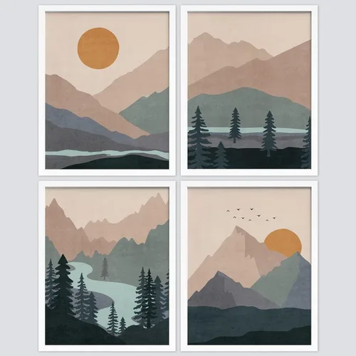 Vista 8 de SIGNWIN Marco de arte de pared de jirafa de safari africano, juego de 4 impresiones coloridas de paisaje, decoración de pared de naturaleza