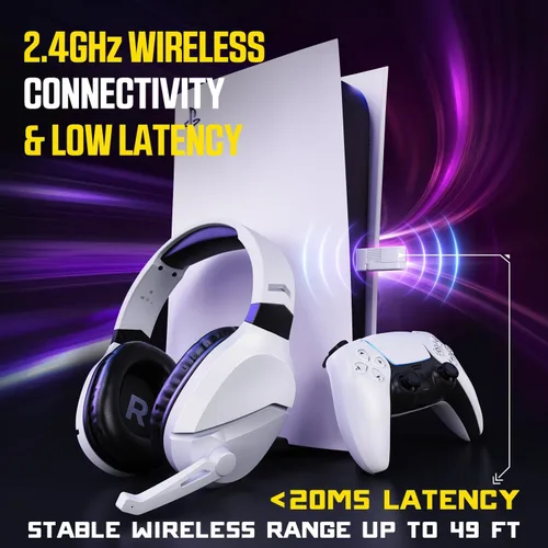 Vista 2 de Wireless Gaming Headset with Noise Canceling Microphone for PS5, PC, PS4, 2.4GBluetooth Gaming Headphones with USB and Type-c Connector, Wired Mode