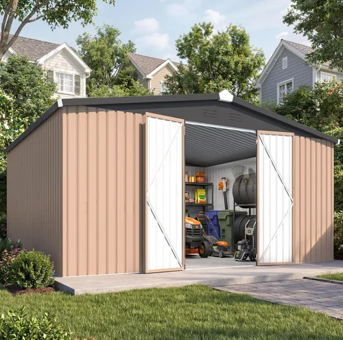 Vista 43 de AECOJOY Cobertizo de almacenamiento de metal para exteriores de 3 x 5 pies, cobertizo de herramientas de jardín resistente con puerta de gran