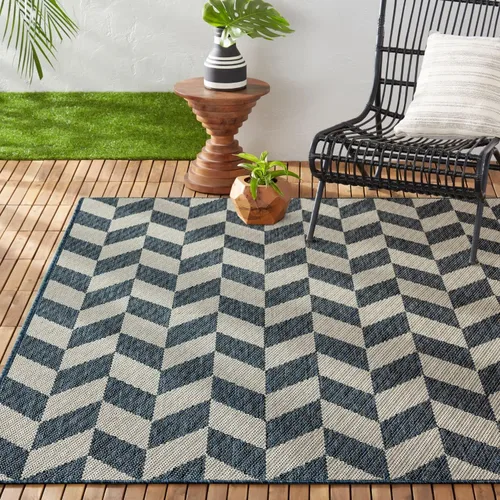 Vista 16 de Nicole Miller New York Patio Country Calla - Alfombra contemporánea de espiga para pasillo de interiores y exteriores, azul/gris, 1 pie y 9 pulgadas