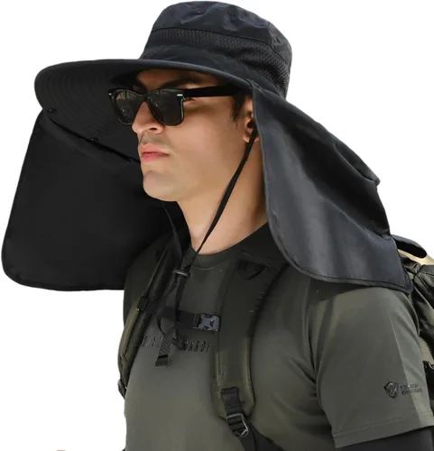 Vista 8 de HUAMULAN Sombrero de verano de ala ancha para mujer, agujero para cola de Bg8112-negro