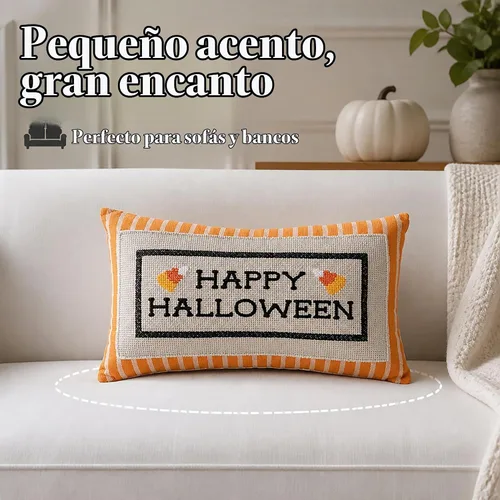 Vista 6 de Mud Pie Almohada de Halloween, almohada bordada Happy Halloween Naranja