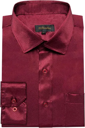Vista 3 de DiBanGu Camisa de vestir sólida para hombre, casual, de manga larga, con botones, ajuste regular, elásticas, sin arrugas, con bolsillo