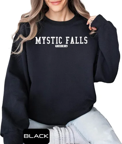 Vista 2 de Camiseta Mystic Falls Virginia, estilo vintage universitario, camiseta inspirada en la televisión, regalo para mujeres y hombres