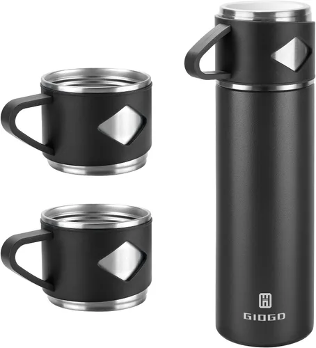 Vista 23 de Termo de acero inoxidable 500ml/16.9oz botella aislada al vacío con taza para café, bebidas calientes y bebidas frías, cantimplora de agua.