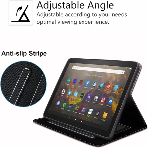 Vista 5 de Funda para tablet Kindle Fire 7 (12ª generación, versión 2022) último modelo de 7 pulgadas, funda delgada de piel sintética con soporte para tarjeta