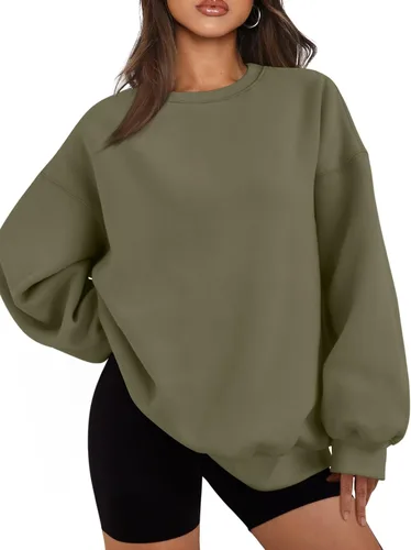 Vista 7 de EFAN Sudaderas de gran tamaño para mujer, cuello redondo, casuales, para Albaricoque