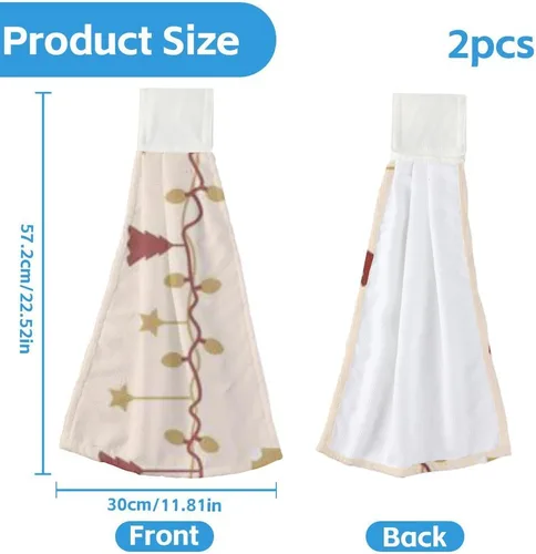 Vista 2 de Retro Christmas Ornaments Kitchen Hand Towels 2 Pieces Kitchen Decor Hanging Towels with Hanging Loop Soft Absorbent Microfiber Dishcloth Towel with