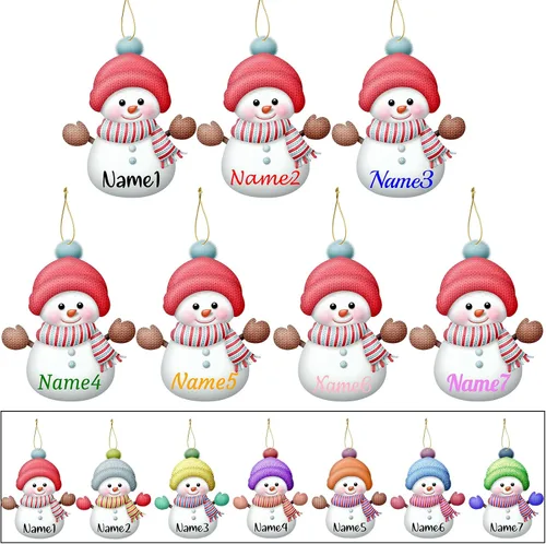Vista 11 de 7 adornos de Navidad personalizados de muñeco de nieve con nombre, adornos familiares personalizados para árbol de Navidad, decoración colgante