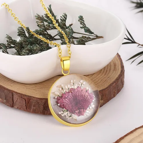 Vista 62 de Forget-Me-Not and Queen Anne's Lace Pressed Wildflower Necklace Birth Month Real Flower Necklace Gold/Silver Pressed Flower Jewelry