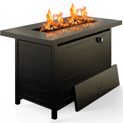 Vista 8 de Ciays Protector de viento de vidrio de 28 pulgadas / 32 pulgadas para fogata de propano, se adapta a mesa de gas de acero de 50,000 BTU, funciona