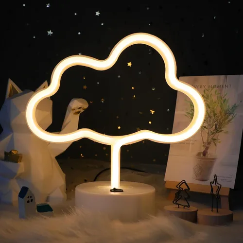Vista 19 de ENUOLI Lámpara de luz LED de neón en forma de estrella blanca cálida con base, funciona con pilas y USB, letrero de neón LED en forma de estrella