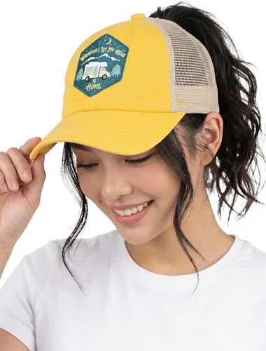 Vista 22 de Funky Junque Gorra de béisbol con cola de caballo cruzada, gorra de malla