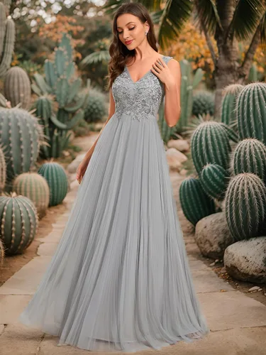 Vista 4 de Ever-Pretty Vestido de noche elegante con apliques de cuello en V para mujer 01983