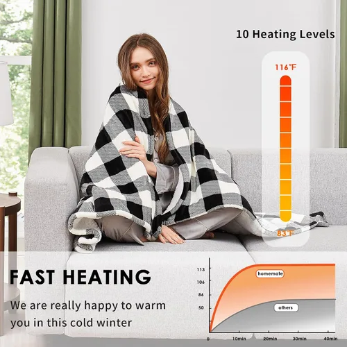 Vista 2 de Homemate - Manta eléctrica térmica de 50 x 60 pulgadas ultrasuave de franela, manta calefactora con 10 niveles de calor rápido, 8 horas de apagado