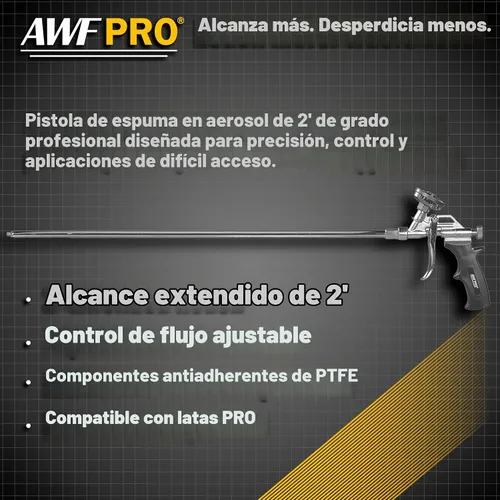 Vista 2 de AWF PRO Pistola de espuma en aerosol: boquilla de 2 pies de largo, alta precisión, control de flujo ajustable, aplicador profesional de grado