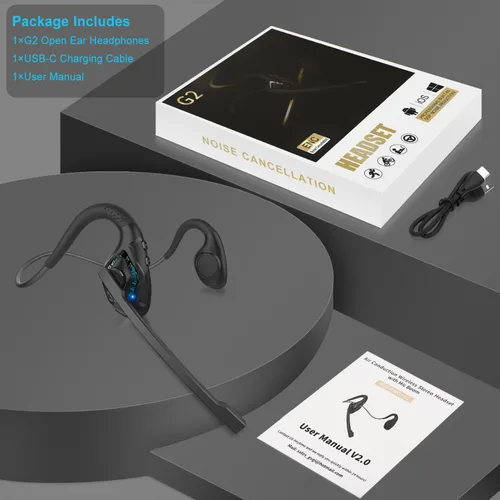 Vista 9 de iDIGMALL Auriculares Bluetooth 5.3 con micrófono, auriculares de oreja abierta con micrófono de cancelación de ruido para teléfono, PC, computadora
