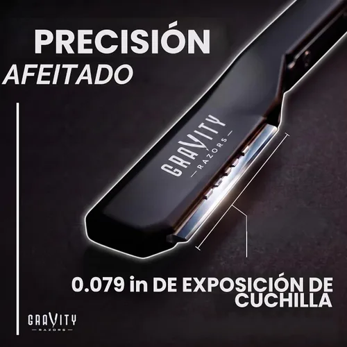 Vista 2 de Kit de afeitado manual GRAVITY RAZORS Profesional – Exposición Ultra, Incluye 10 Hojas Premium, 2mm Expuestas, Negro Mate
