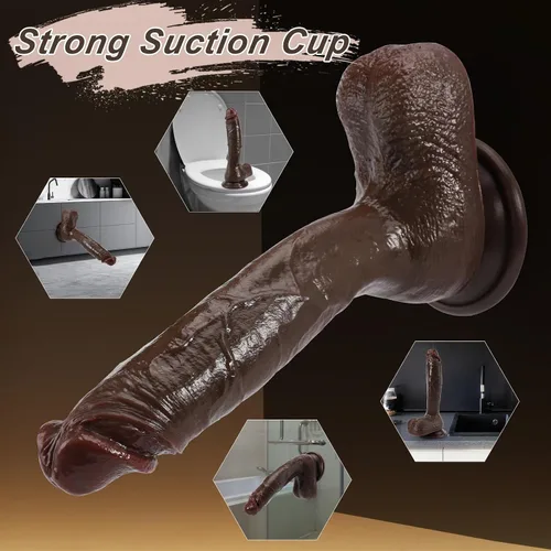 Vista 5 de Consolador realista para principiantes, consoladores negros de silicona suave de 8.4 pulgadas con fuerte ventosa para juego sin manos, pene anal