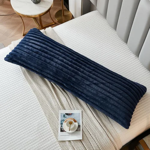Vista 14 de Juego de 2 fundas de almohada para cama tamaño king, fundas de cojín rectangulares lumbares con diseño de rayas, forro de piel de conejo sintética