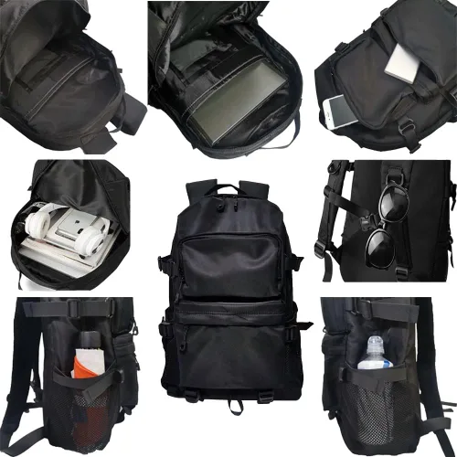 Vista 3 de Mochila de trabajo para hombre, mochila repelente al agua con múltiples bolsillos para ocio, mochila para estudiantes de escuela secundaria