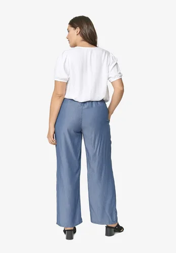 Vista 3 de Ellos Pantalones vaqueros de mezclilla con cintura elástica y pierna ancha para mujer