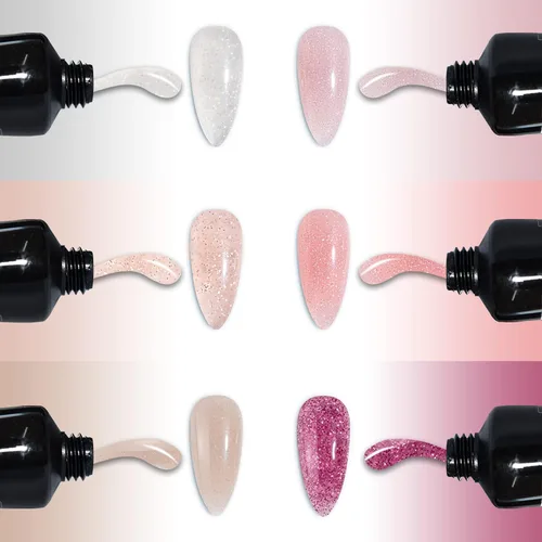 Vista 5 de Kit de gel de extensión de uñas, juego de gel transparente con purpurina para arte de manicura de uñas en casa