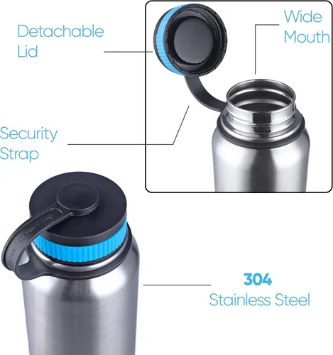 Vista 5 de Botella de agua de acero inoxidable Gearland con taza de camping anidada y tapa para bolsa de evacuación, equipo de supervivencia en la naturaleza