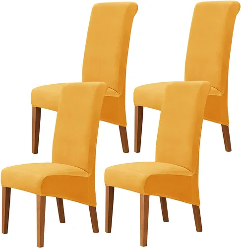Vista 40 de Juego de 2 fundas de terciopelo para sillas de comedor, color beige, fundas elásticas para sillas de comedor y cocina, reutilizables, protector