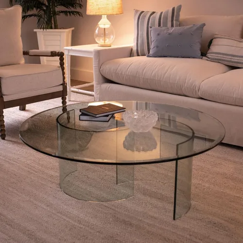 Vista 2 de Mesa redonda de vidrio de 12 pulgadas de grosor con borde biselado y vidrio templado