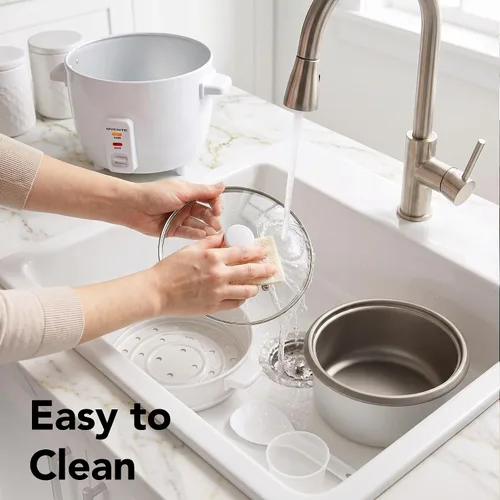 Vista 6 de OVENTE - Olla arrocera eléctrica y vaporizador de alimentos – Capacidad de arroz de 5 tazas, olla extraíble antiadherente, función de mantener