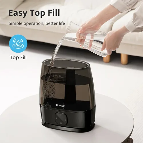Vista 2 de Humidificadores para dormitorio y hogar, humidificador de aire de niebla fría y cálida de 6 L para habitación grande, guardería, 50 horas, fácil