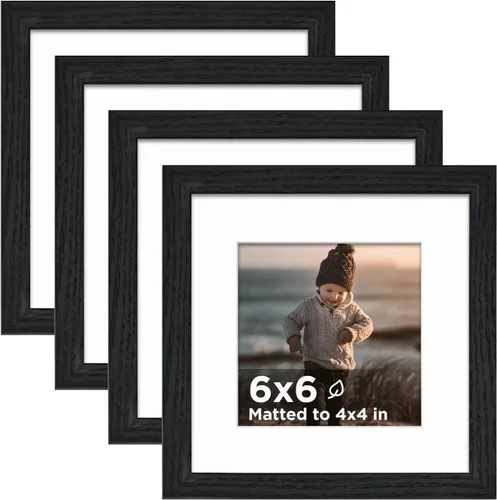Vista 40 de KINLINK Juego de 4 portarretratos de 4 x 4, color negro, cuadrados de madera con plexiglás para 4 x 4 sin paspartú para mesa y pared