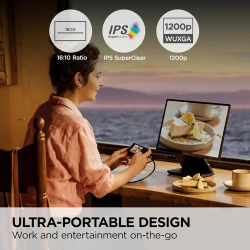 Vista 2 de ViewSonic VP1656 Monitor portátil IPS de 15.6 pulgadas 1200p con alimentación de 2 vías 40W USB C, validado por Pantone, calibrado de fábrica